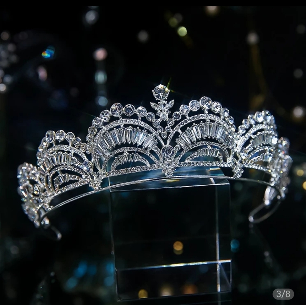 Crystal Tiara, Silver Tiara, Baroque Luxury Crystal, Bridal Crown Tiara, Tiara